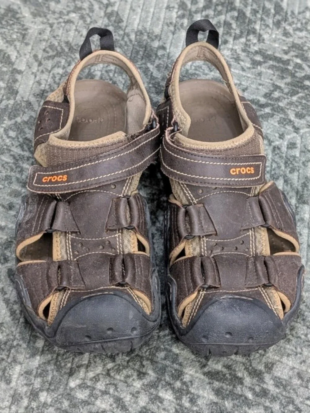 Crocs Swiftwater Fisherman Sandals Mens Sz 10 Brown Leather 204562 Hiking Trail